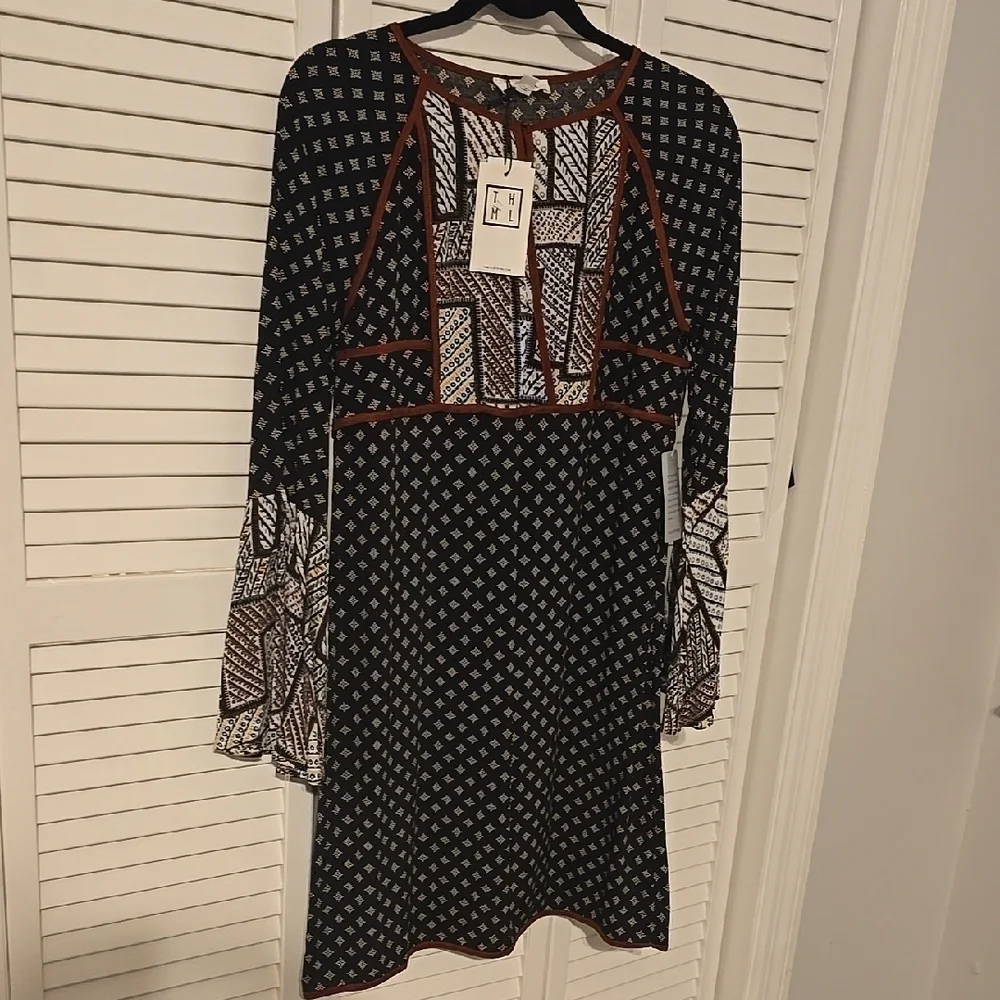 THML Patchwork Boho Dress | Bell Sleeve | NWT | Size S - Picture 1 of 5
